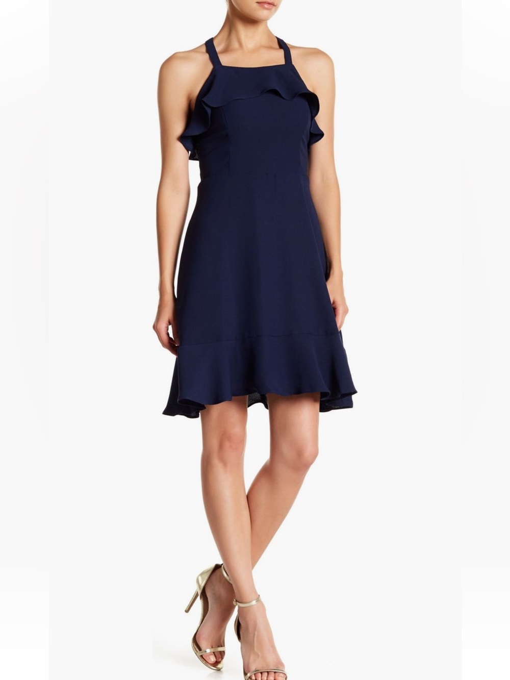 19 Cooper Navy Ruffle Halter Dress